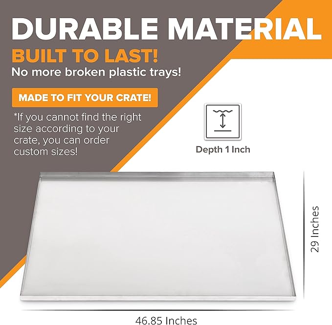 (Stainless Steel, 46.85" L X 29" W X 1") Frisco Metal Replacement Crate Tray for Heavy Duty Single and Double Door Dog Crate Chew Proof Crack Proof Multipurpose Tray
