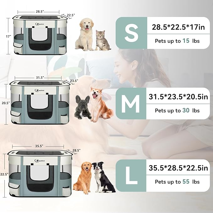 Dog Playpen28/31/35in,Cat Pet Puppy Pen,Portable Playpens for Dogs Indoor Outdoor Travel Camping Use,Foldable Dog Kennel Crate for Rabbit Small Animals with and Tent Stakes (Grey, Lagre)