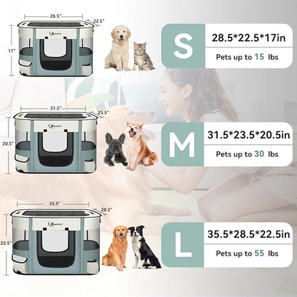 Dog Playpen28/31/35in,Cat Pet Puppy Pen,Portable Playpens for Dogs Indoor Outdoor Travel Camping Use,Foldable Dog Kennel Crate for Rabbit Small Animals with and Tent Stakes (Grey, Lagre)