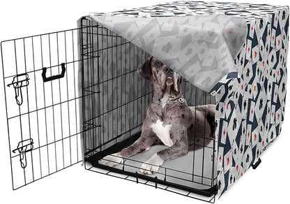 Lunarable Casino Dog Crate Cover, Realistic Style Random Scattered Playing Cards Leisure Time Hobby Games, Easy to Use Pet Kennel Cover for Medium Large Dogs, 48 Inch, Cadet Blue Black Red