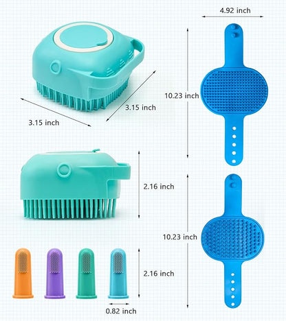 4PCS Dog Bath Brush Pet Massage Shampoo Brush Dog Scrubber for Dog Washing Brush Scrubber Pet Bath Massage Brush with Soft Silicone Bristles for Dog Cat Grooming Cleaning(Blue Blue Blue)