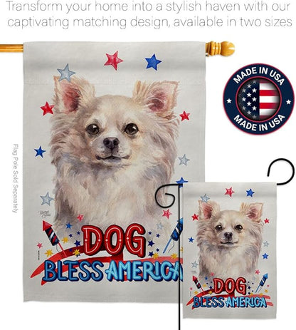 Breeze Decor Patriotic White Chihuahua Garden House Flag-Kit Dog Puppy Spoiled Paw Canine Fur Pet Nature Farm Animal Creature Decoration Banner Small Yard Gift Double-Sided, Made in USA