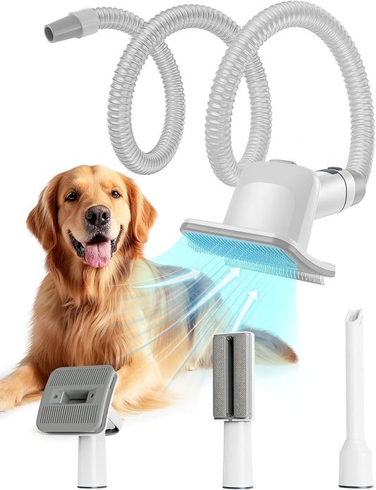 oneisall Dog Brush Vacuum Attachment - 4 Grooming Tools for Deshedding, 1-1/4-Inch to 2-Inch Hose Compatibility