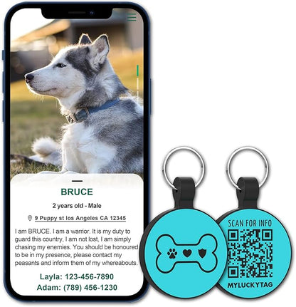 MYLUCKYTAG Silent Silicone QR Code Pet ID Tags Dog Tags - Pet Online Profile - Scan QR Receive Instant Pet Location Alert Email