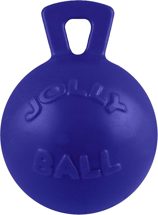 Jolly Pets Tug-n-Toss Heavy Duty Dog Toy Ball with Handle, 4.5 Inches/Small, Blue (445 BL)