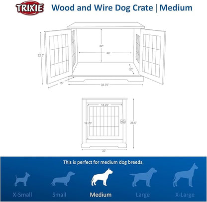 TRIXIE 32.7" Indoor Dog Crate, Wooden Crate Table for Dogs Up to 50 lb, Medium Dog Kennel, Perfect in Any Room, Gray