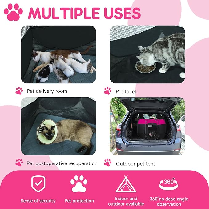 Dog Cat Playpen Indoor Outdoor for Puppy Pet Dog Cat Travel, Dog Enclosure Tent Crates Cage for Recovery After Surgery, Portable Pop Up Dog Kennel with Carrying Case (Rosy, Small)