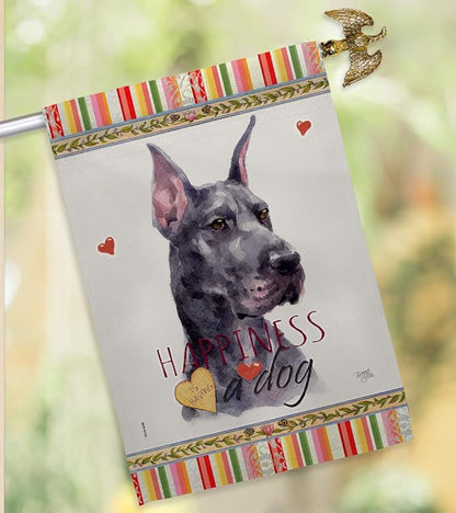 Breeze Decor Cropping Black Dane Happiness House Flag-Eagle Set Dog Puppy Spoiled Paw Canine Fur Pet Nature Farm Animal Creature Banner Small Garden Yard Gift Double-Sided, Made in USA