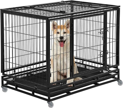 FDW Dog Crate Dog Cage Dog Kennel for Large Dogs Heavy Duty 48 Inches Pet Playpen for Training Indoor Outdoor with Plastic Tray Double Doors & Locks Design