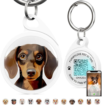 QR Code Dog Tag, Dog Tags Personalized Silent Pet ID Tag Customizable Free Pet Online Profile, Black Dachshund