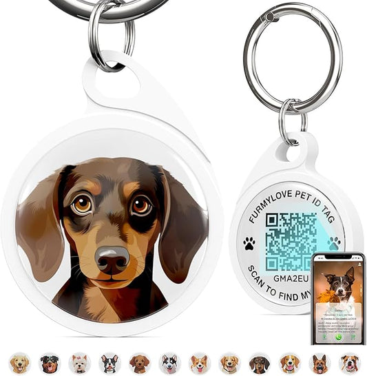 QR Code Dog Tag, Dog Tags Personalized Silent Pet ID Tag Customizable Free Pet Online Profile, Black Dachshund