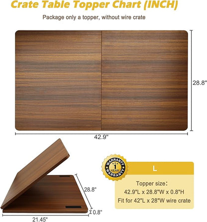 Deblue Foldable Dog Crate Topper, Crate Topper for 42in Wire Dog Cages, Wooden Dog Kennel Table Top for Large Dog, Foldable, Portable-(42 in Only Topper)