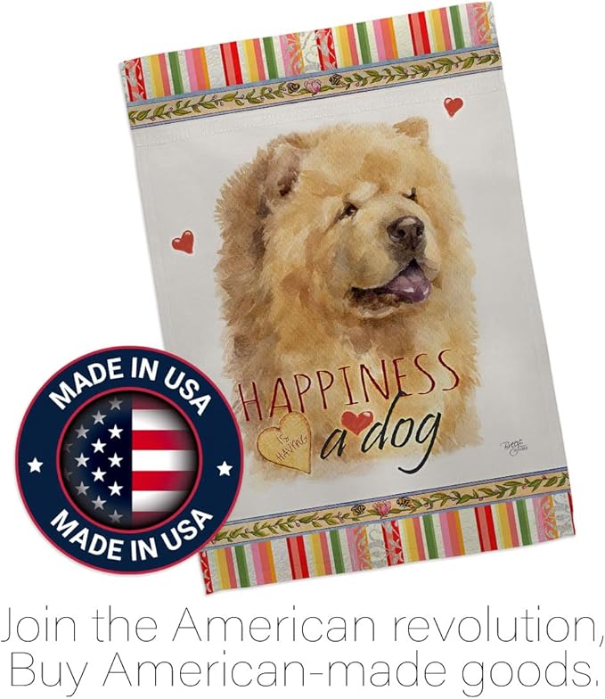 Breeze Decor Cream Chow Happiness House Flag Pack Dog Puppy Spoiled Paw Canine Fur Pet Nature Farm Animal Creature Vintage Applique Banner Small Garden Yard Gift Double-Sided, Made in USA