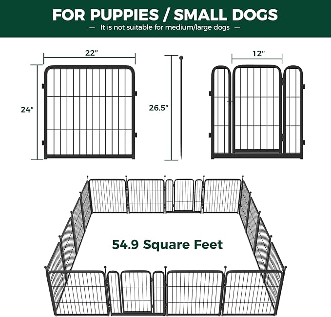 FXW Rollick Dog Playpen for Yard, RV Camping, 24 inch 16 Panels for Puppy and Small Dogs│Patented