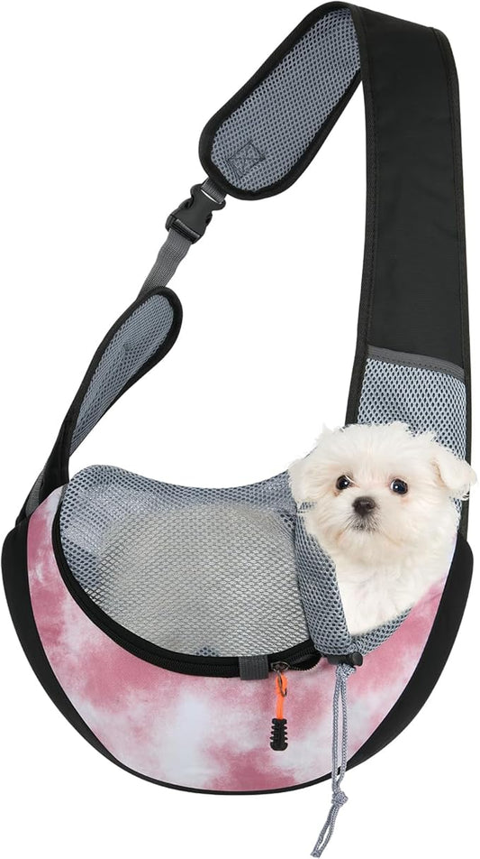 Cosmos Pet Dog Sling Carrier Breathable Mesh Pet Sling Bag Travel Pet Safe Carrier Hand Free Puppy Satchel with Padded Strap and Safety Rope for Small Dogs Cats Puppies to Outdoor Travel (Pink)