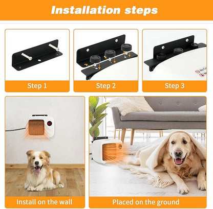 Dog House Heater with Thermostat, Wall-Mounted Dog Heater with 6.5FT Bite Proof Wire, Heater for Dog House with Safe Overheat Protection(2 Heating Mode 200W/400W)