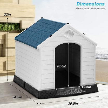 FDW Dog House Indoor Outdoor Durable Ventilate Waterproof Pet Plastic Dog House for Small Medium Large Dogs Insulated Puppy Shelter Kennel Crate with Air Vents and Elevated Floor