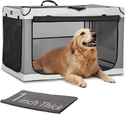 PETSFIT Portable Dog Crate, Soft Dog Crate - 36 Inch Easy Set-up, Light, Sturdy, Comfy Inside with Thicken Mat, Collapsible Crate for Home and Travel Light Grey