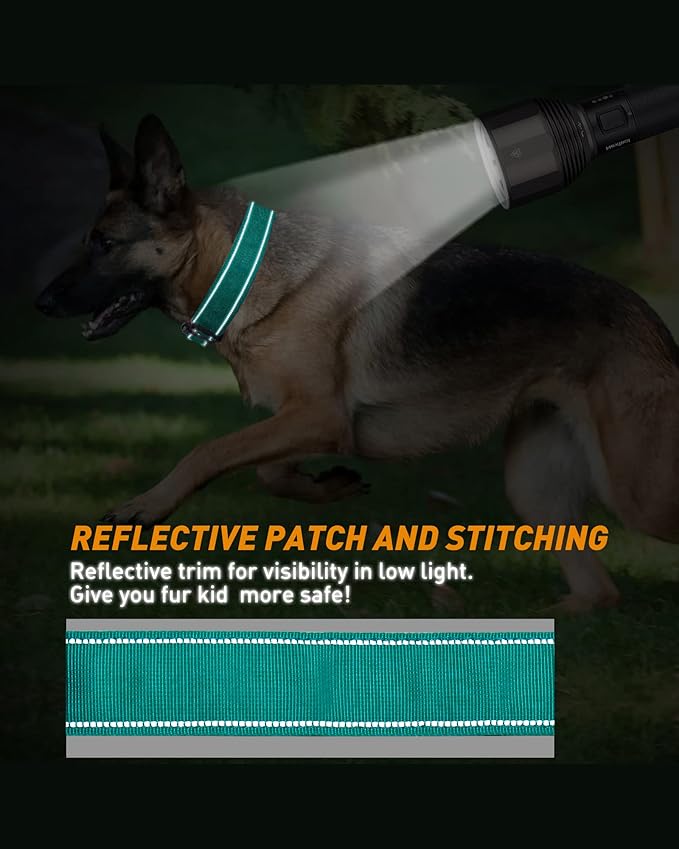 AUBELL Tactical Dog Collar - Adjustable Military Training Nylon Reflective Collar with Handle and Heavy Duty Durable Metal Buckle for Medium Large Dogs, with Airtag Holder and Patches(Teal, L)