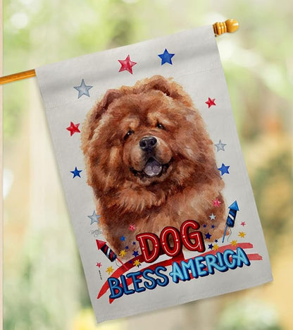 Breeze Decor Patriotic Red Chow House Flag Pack Dog Puppy Spoiled Paw Canine Fur Pet Nature Farm Animal Creature Embroidery Decoration Banner Small Garden Yard Gift Double-Sided, Made in USA