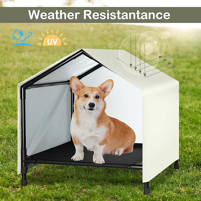 Indoor Outdoor Dog House | Elevated Dog Bed with Canopy for Small Medium Dogs Cats, Outside Raised Dog Bed, Waterproof & Sunproof Shade Shelter Tent(24" x 24")