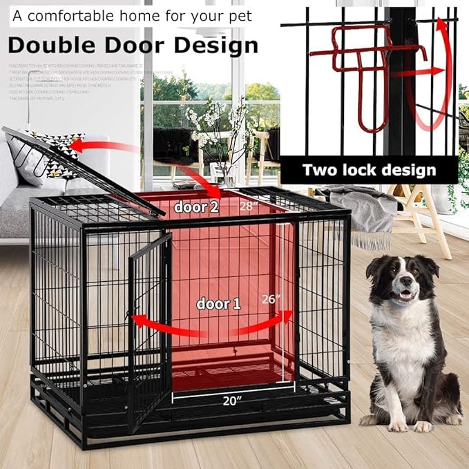 FDW Dog Crate Dog Cage Dog Kennel for Large Dogs Heavy Duty 48 Inches Pet Playpen for Training Indoor Outdoor with Plastic Tray Double Doors & Locks Design