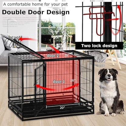 FDW Dog Crate Dog Cage Dog Kennel for Large Dogs Heavy Duty 48 Inches Pet Playpen for Training Indoor Outdoor with Plastic Tray Double Doors & Locks Design