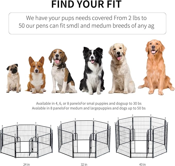 Dog Playpen,Portable Outdoor Dog Fence, Dog Playpen for Large/Medium/Small Dogs, Dog Fences for The Yard,with Doors Foldable Metal (32 inch, 40 Panels)