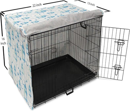 Lunarable Oriental Dog Crate Cover, Eastern Theme Celebration Pale Toned Composition Folkloric Look Print, Easy to Use Pet Kennel Cover for Small Dogs Puppies Kittens, 22 Inch, Pale Green White Blue