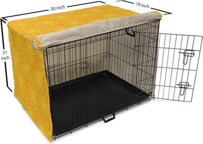 Lunarable Yellow Mandala Dog Crate Cover, Vibrant Colored Abstract Lotus Flowers Native Art Warm Sun Inspired, Easy to Use Pet Kennel Cover for Cats & Medium Dogs, 30 Inch, Yellow Orange