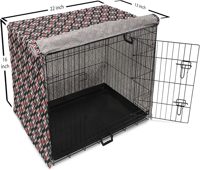 Lunarable Casino Dog Crate Cover, with Geometrical Design and Mosaic Composition Gamblers Club, Easy to Use Pet Kennel Cover for Small Dogs Puppies Kittens, 22 Inch, Black Red Grey
