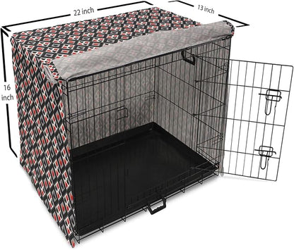 Lunarable Casino Dog Crate Cover, with Geometrical Design and Mosaic Composition Gamblers Club, Easy to Use Pet Kennel Cover for Small Dogs Puppies Kittens, 22 Inch, Black Red Grey
