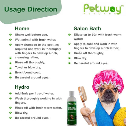 Petcare Tea Tree Shampoo for Dogs, Natural Cleansing and Deodorizing Shampoo, pH Balanced Deep Cleansing Dog Shampoo, Free of Phosphates, Parabens and Enzymes, Dog Coat Shampoo, 250ml