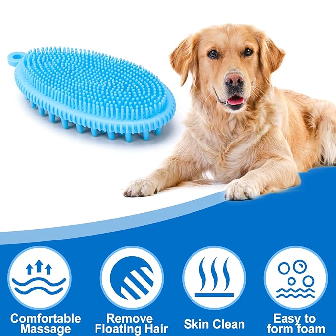 ROPO Dog Shampoo Brush, Dog Bath Brush & Dogs Shower, Dog Hand Brush for Grooming, Dog Scrubber for Bath, Dog Wash Brush (Pink)