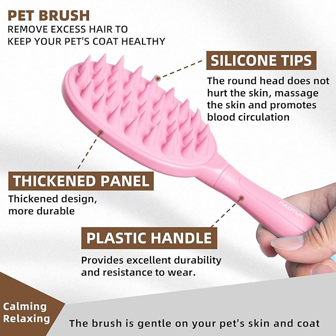 Pet Silicone Shampoo Brush for Long & Short Hair Dogs Cats, Shower Wash Curry Massage Brush