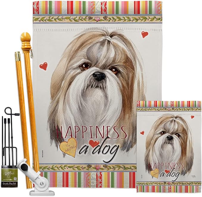 Breeze Decor Shih Tzu Happiness Garden House Flag Kit Dog Puppy Spoiled Paw Canine Fur Pet Nature Farm Animal Creature Decoration Banner Small Yard Gift Double-Sided, Made in USA