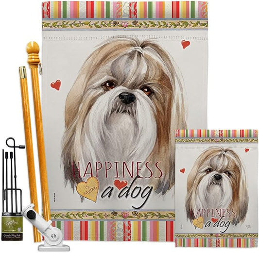 Breeze Decor Shih Tzu Happiness Garden House Flag Kit Dog Puppy Spoiled Paw Canine Fur Pet Nature Farm Animal Creature Decoration Banner Small Yard Gift Double-Sided, Made in USA