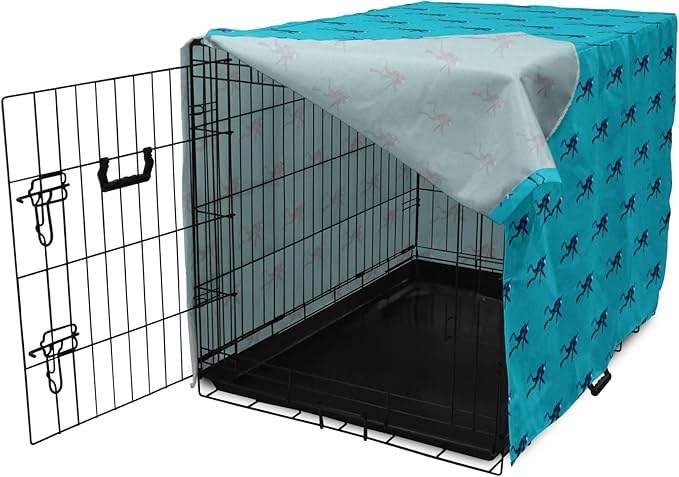 Lunarable Scuba Dog Crate Cover, Repeating Diving Man Nautical Pattern, Easy to Use Pet Kennel Cover for Cats & Medium Dogs, 30 Inch, Sea Blue Night Blue