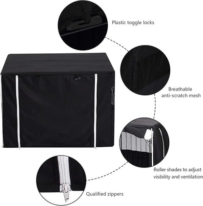 Geyecete Dog Crate Cover - Universal Fit for 24-48Inch Wire Cage, Lightweight Polyester Fabric, Breathable Double Door Cage Cover - Black - 42 Inch