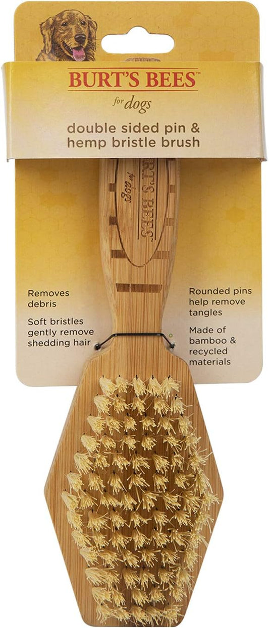 Burt's Bees for Pets Double Sided Pin & Hemp Bristle Dog Brush | Best All-Purpose Dog Brush to Reduce Shedding | for Long & Short Haired Large Dogs, Bamboo
