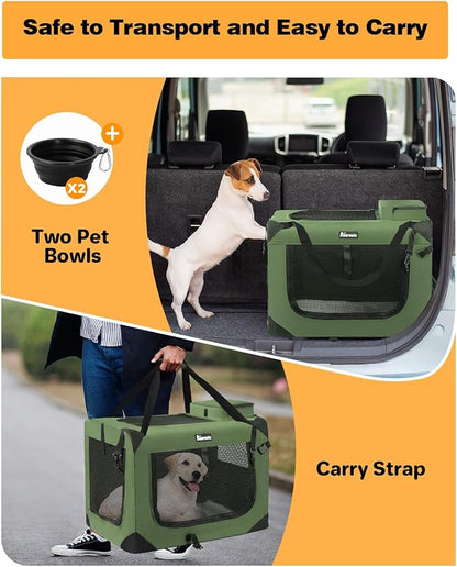 Extra Large Dog Crate with 2 Foldable Bowl, 32 Inch Collapsible Travel Dog Crate Kennel with Soft Blanket for Medium Dogs,Indoor & Outdoor (32" L x 23" W x 23" H, Green)