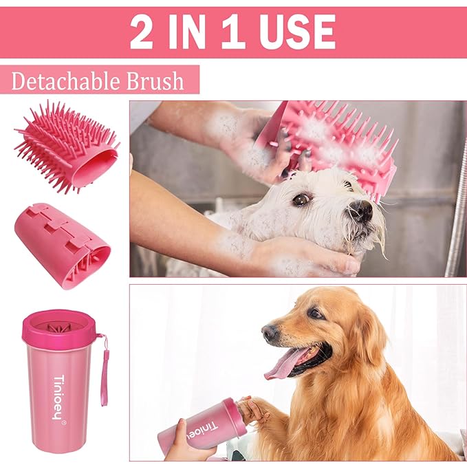 Dog Paw Cleaner for Large Dogs (with 3 Towels & Dog Bath Brush), Dog Paw Washer, Muddy Paw Cleaner, Pet Foot Cleaner (Large, Red)