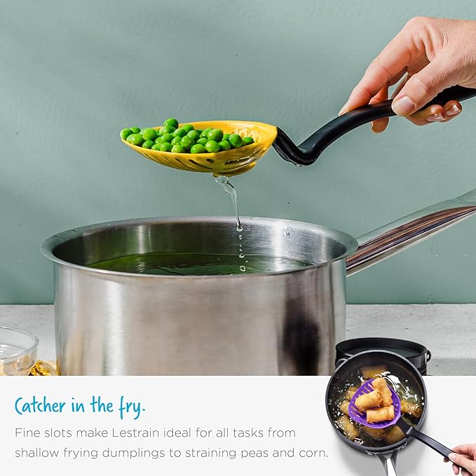 Dreamfarm Lestrain 2-in-1 Drip-Catching Sit-Up Slotted Cooking Spoon Scoop & Strainer - 11" Black