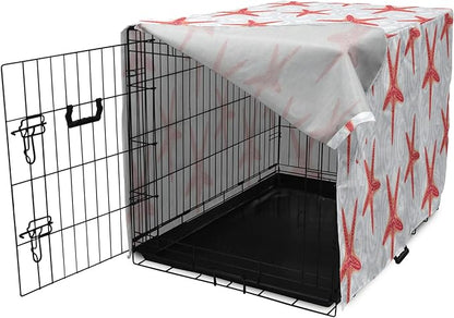 Lunarable Starfish Dog Crate Cover, Tropical Ocean with Sea Bubbles on Wavy Spiral Backdrop, Easy to Use Pet Kennel Cover for Small Dogs Puppies Kittens, 22 Inch, Dark Coral Salmon
