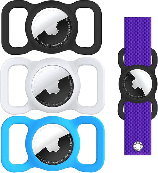 Dog Air Tag Holder (3-Pack) | Apple Air Tag GPS Tracker for Dogs | Airtag Dog Collar Holder | Airtag Holder for Dog Collar | Air Tag Holders | Black, White & Sky Light Blue
