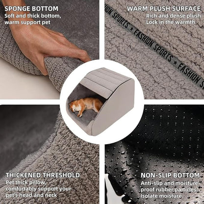 Extra Large Dog Bed House, Cozy Dog House Indoor, Memory Sponge, Plush Dog Cave Bed Crate Cushion with Non-Slip Bottom for Medium Large Dogs (Grey, L)