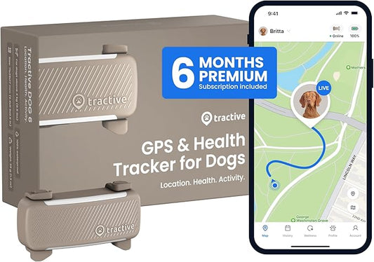 Tractive GPS Dog Tracker (2025 Release with Free 6 Month Subscription) | Real-time Pet Location Tracker | Health & Wellness Alerts | Virtual Fence for Dogs | Bark Monitoring (Brown)