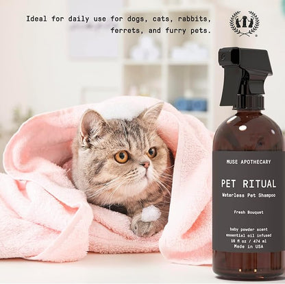 Muse Apothecary Pet Ritual Aromatic Waterless Dog Shampoo - No Rinse Dry Shampoo for Dogs & Cats - Essential Oils Infused, 16oz, Oatmeal + Mango
