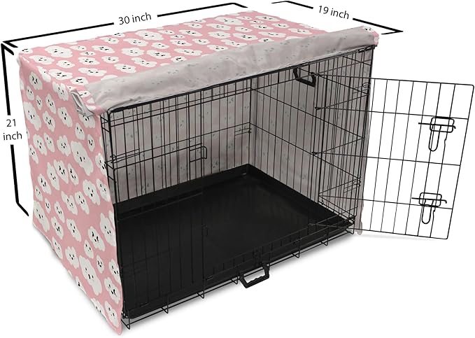 Ambesonne Cloud Dog Crate Cover, Continuous Fluffy Cumulus Blush Tones Sky Cartoon, Easy to Use Pet Kennel Cover for Cats & Medium Dogs, 30 Inch, Pink Charcoal