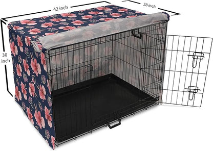 Ambesonne Watercolor Dog Crate Cover, Nature Inspired Composition with Pink Garden Flora Vintage Petals, Easy to Use Pet Kennel Cover for Medium Large Dogs, 42 Inch, Navy Blue Coral